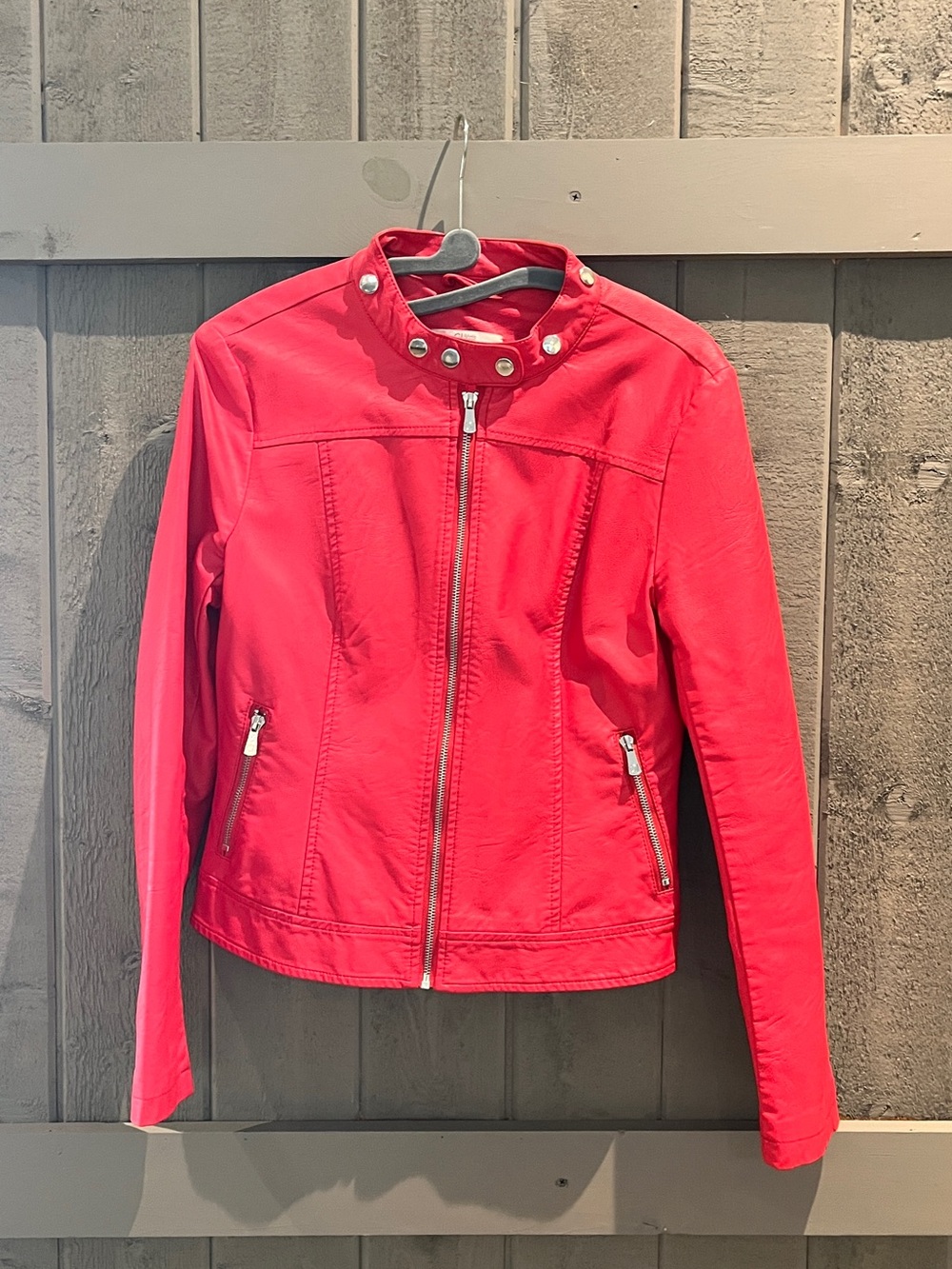 Women’s Italian Gaudi Jeans Red Moto Jacket with Studded Collar
